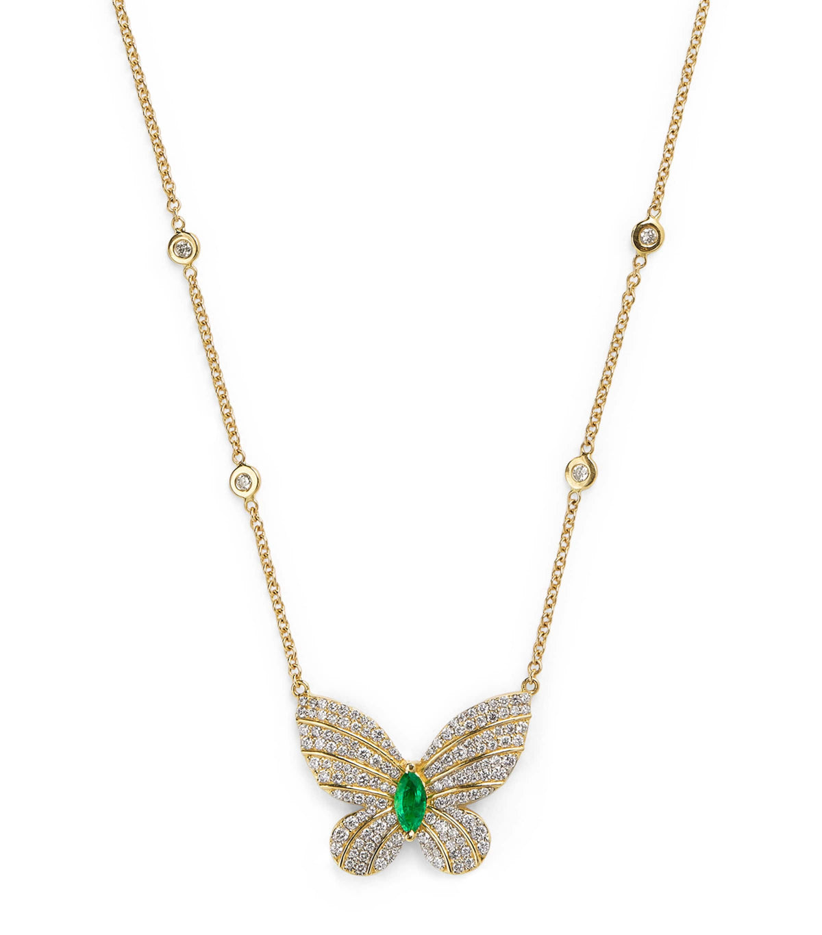 Jacquie Aiche butterfly necklace yellow gold diamonds emerald - British product