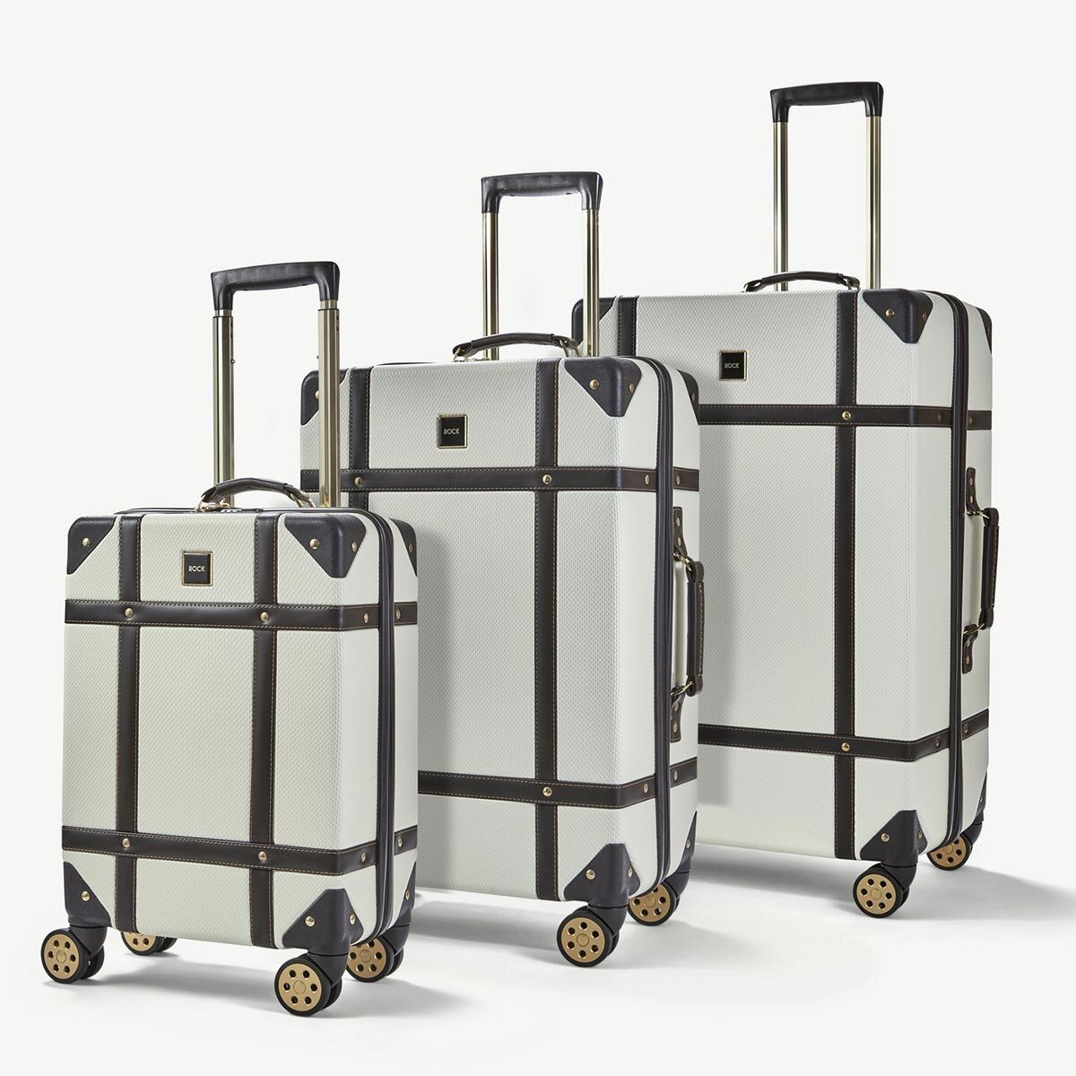 Rock vintage hardside luggage set 3 piece cream, imported from the UK