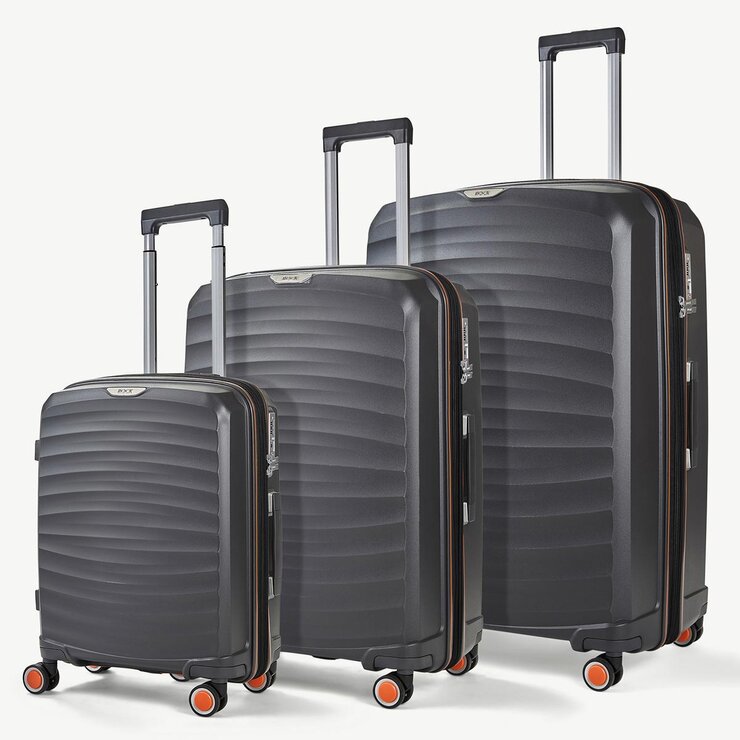 Rock 3 piece hardside luggage set in charcoal, imported from the UK