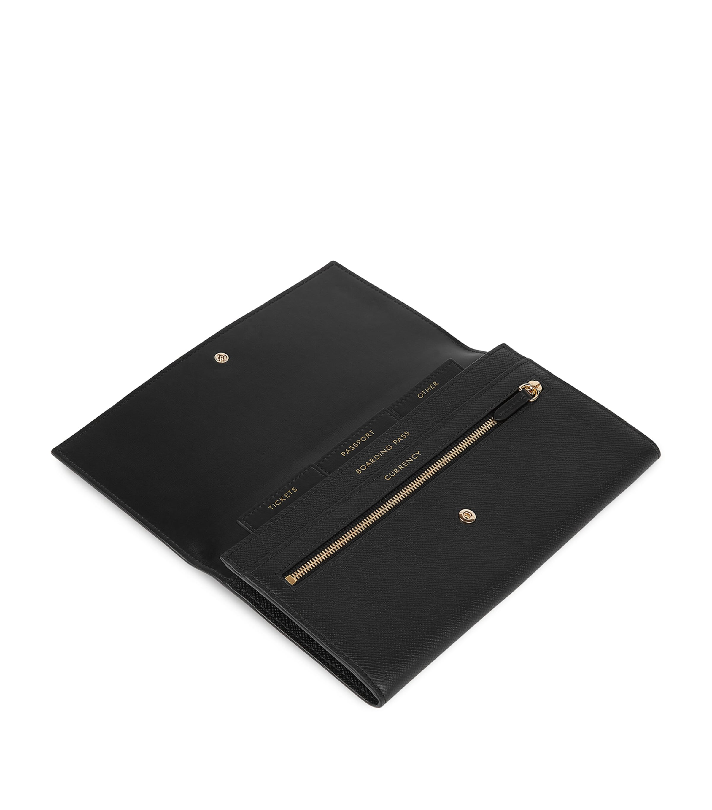 Smythson leather travel wallet with press-stud fastening (British brand)