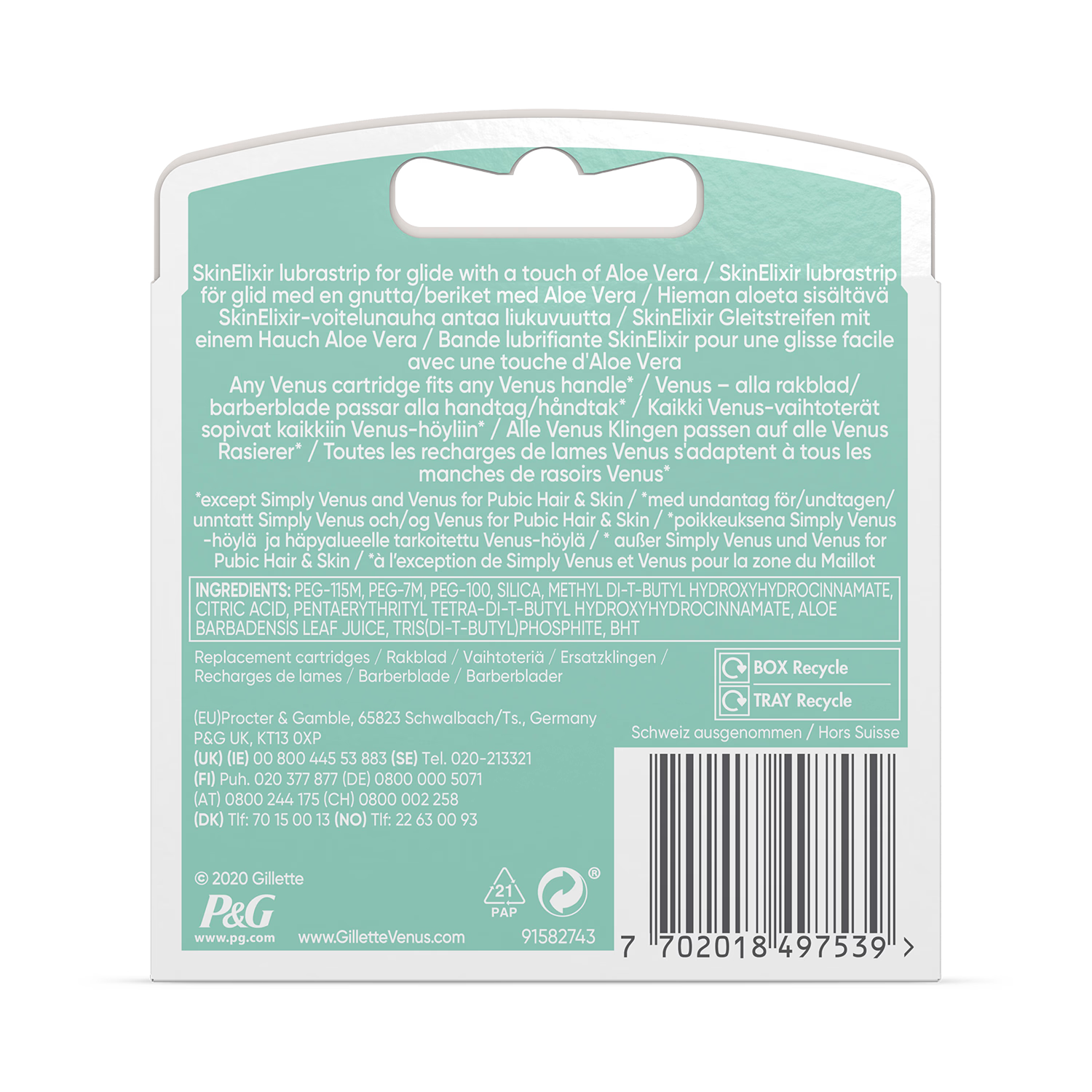 Gillette Venus Deluxe Smooth Sensitive razor blade refills pack of 6, UK version