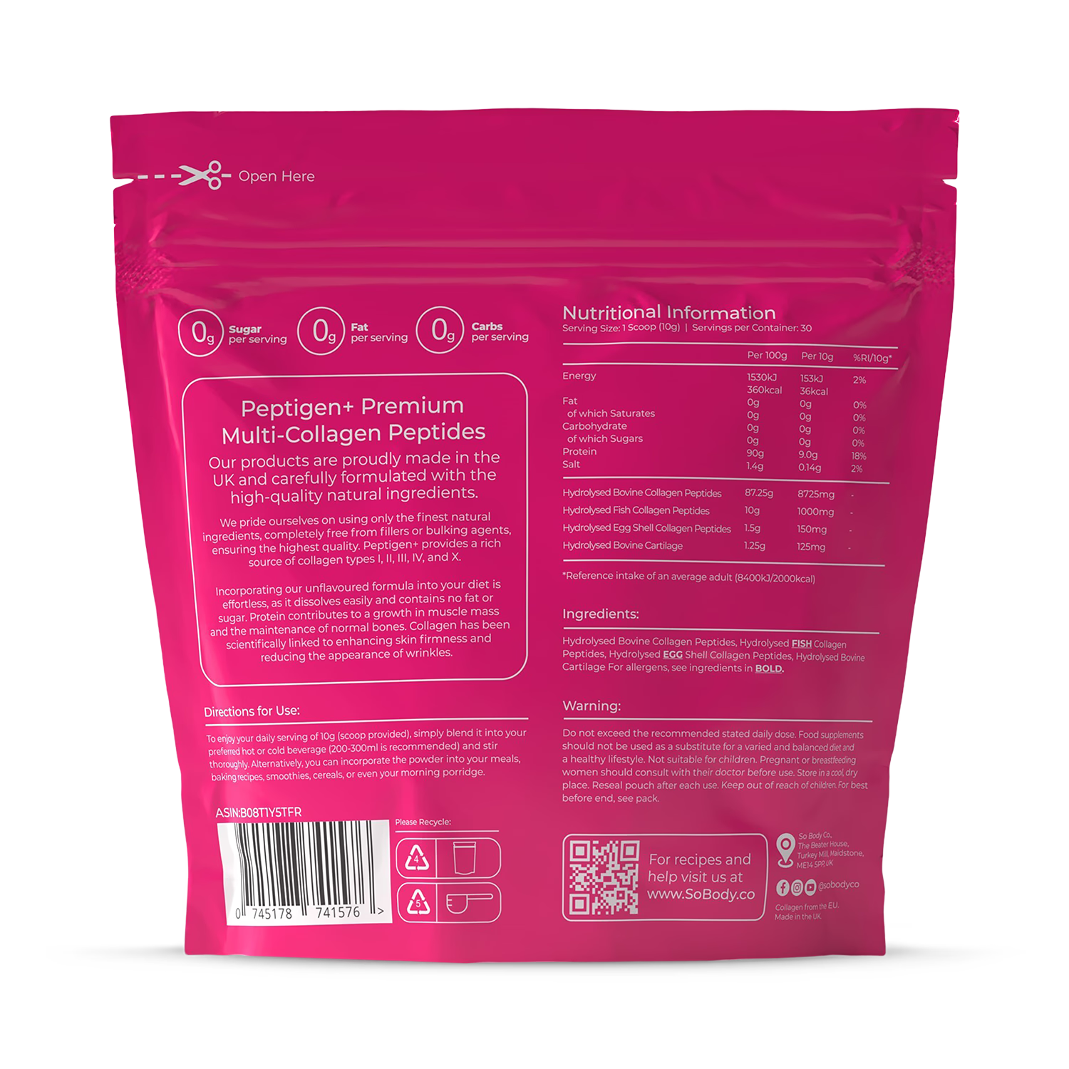 So Body Co collagen supplement multi collagen 30 servings - British product