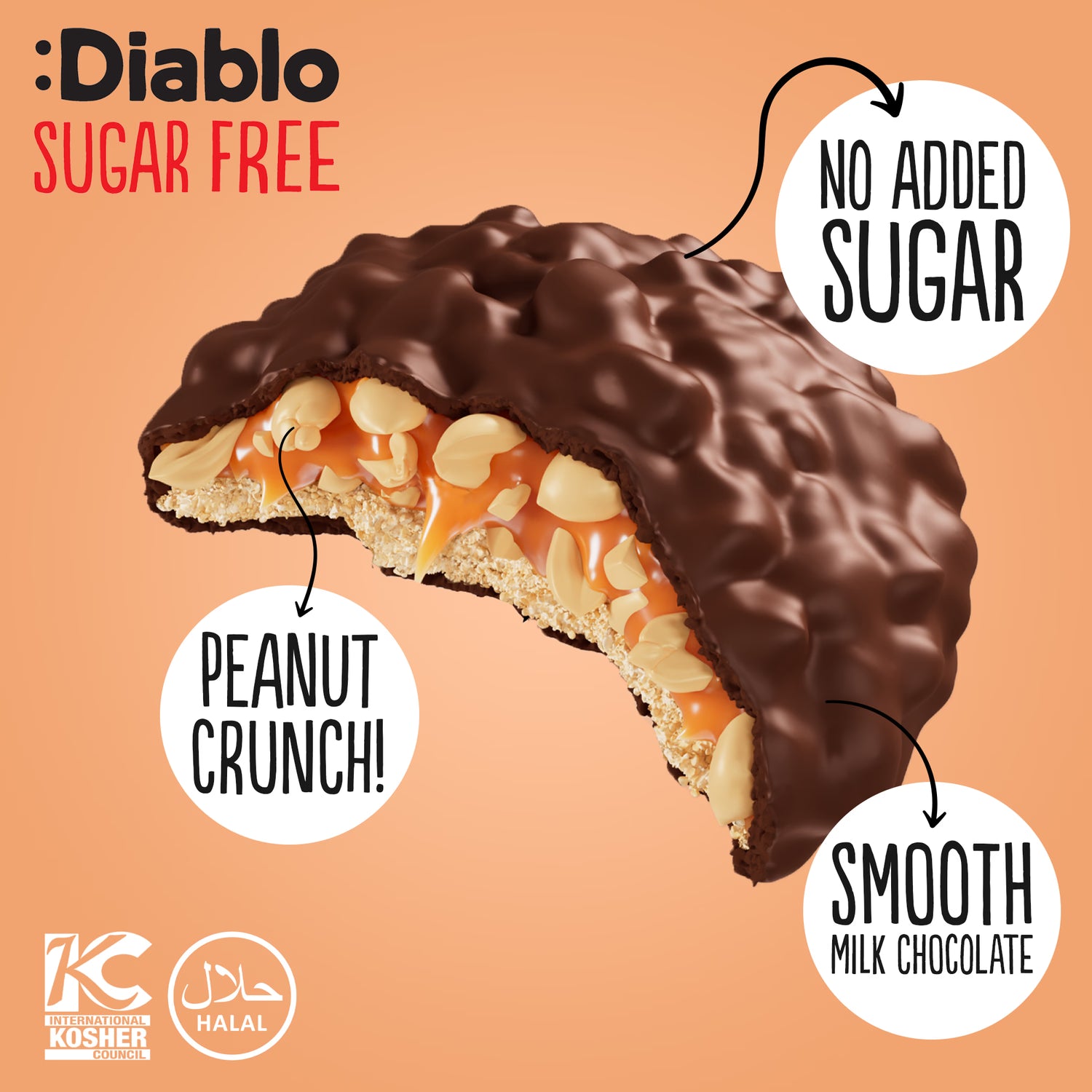 Diablo milk chocolate cookies caramel peanut 100g, imported from the UK