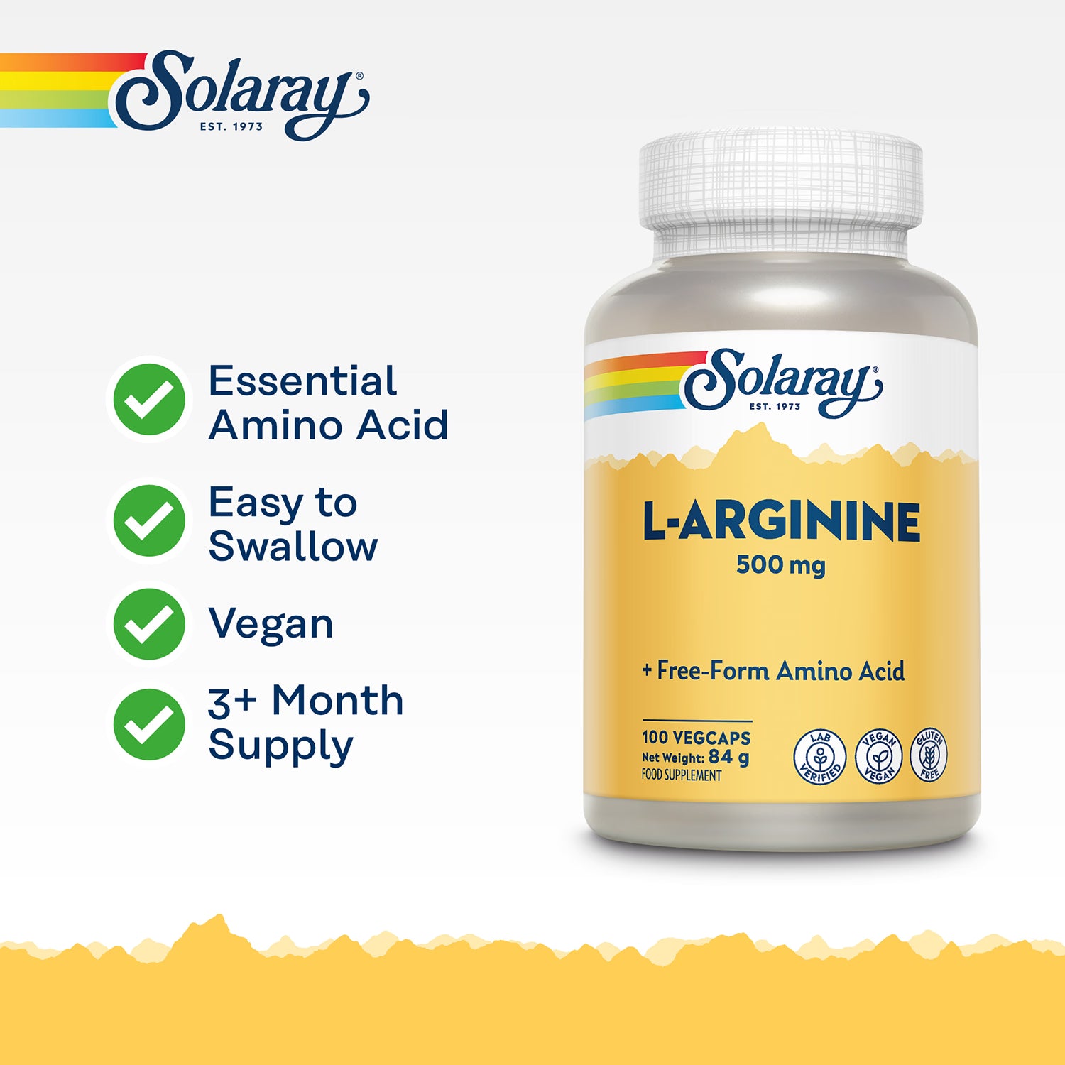 Solaray L-Arginine 500mg capsules 100 count (British brand)