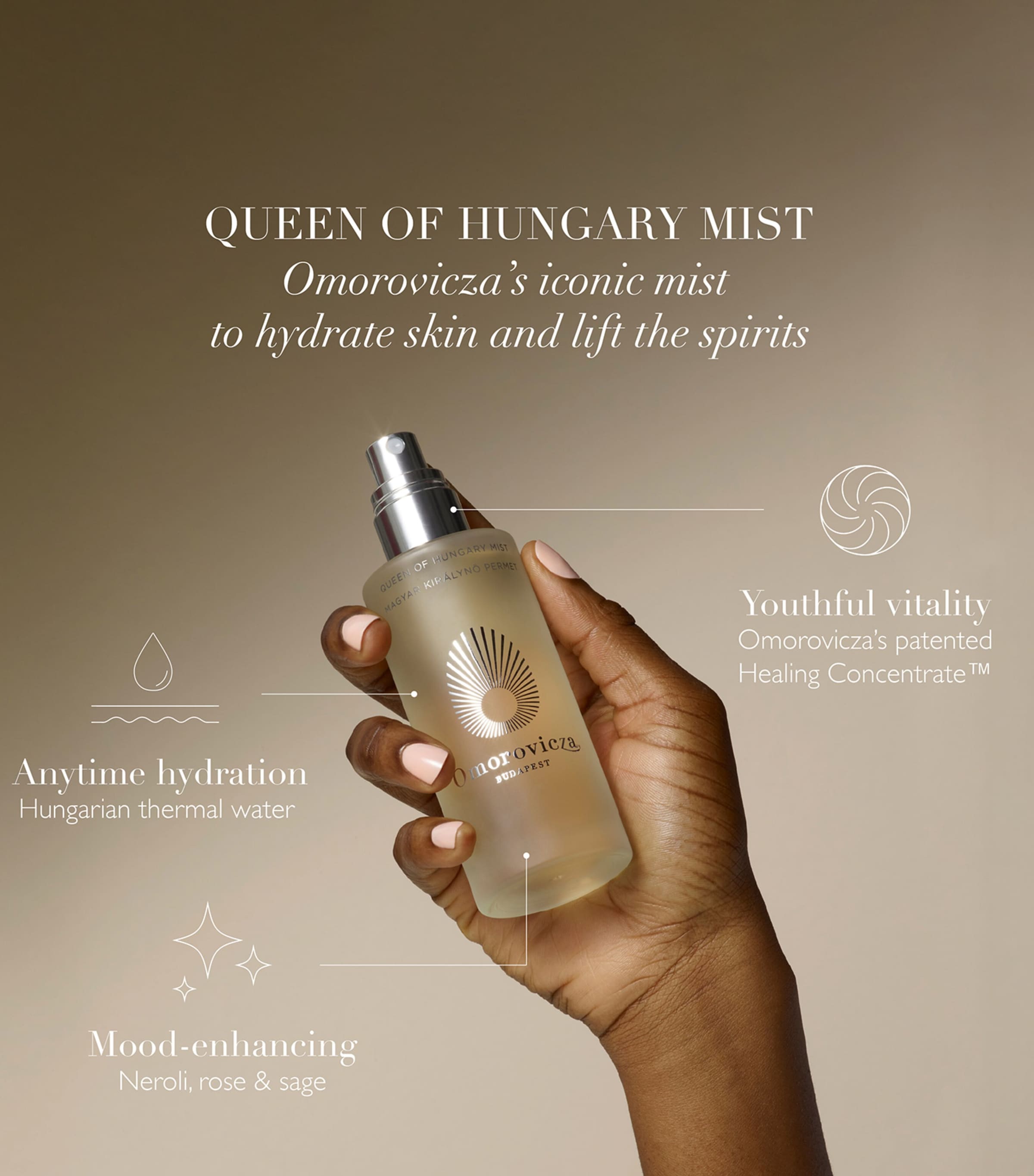 Omorovicza Queen Of Hungary Mist facial toner, imported from the UK