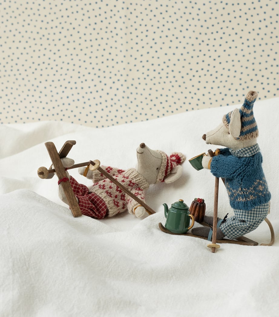 Maileg Winter Mouse Mum soft toy with skis 19cm, imported from the UK