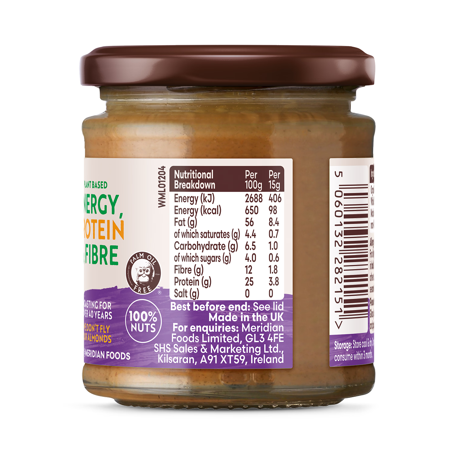 Meridian organic almond butter smooth 170g, imported from the UK