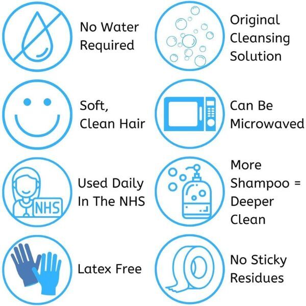 Nilaqua rinse free shampoo caps triple pack, imported from the UK