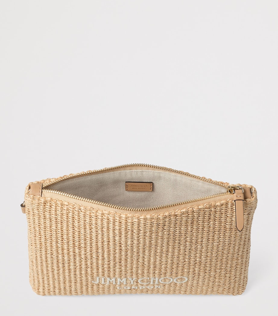 Jimmy Choo raffia zip-up pouch from Beach collection, UK version