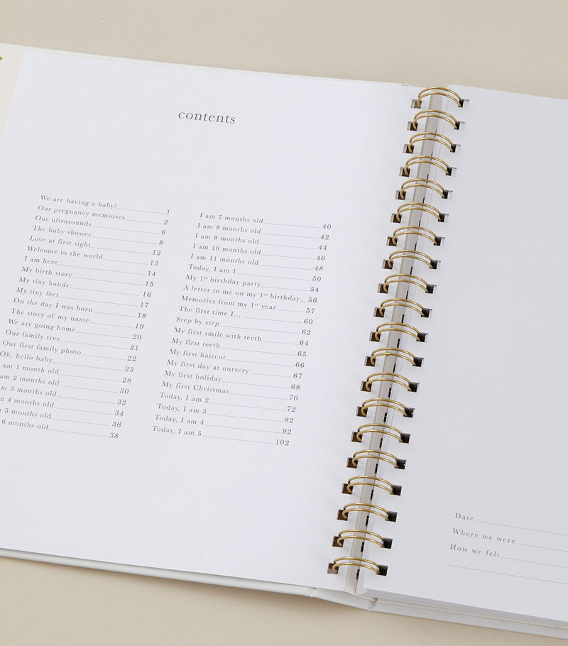 Blush and Gold safari baby memory book - British product