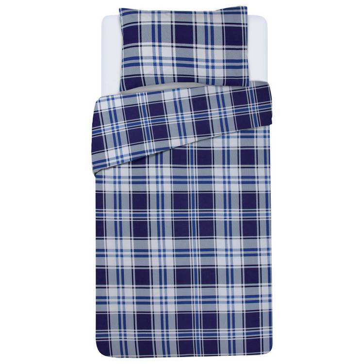 Argos Home check bedding set blue white single (British brand)