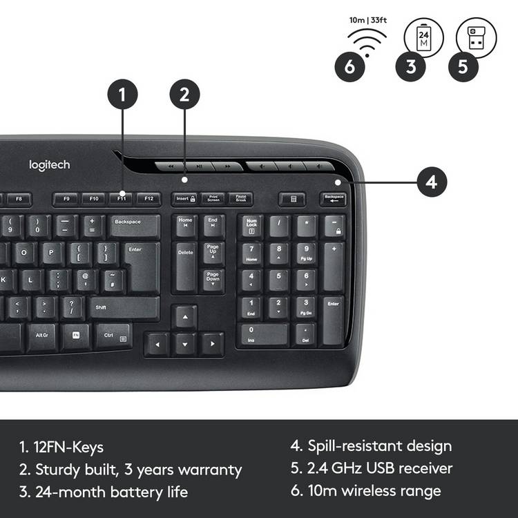 Logitech MK330 wireless keyboard and mouse set, UK version