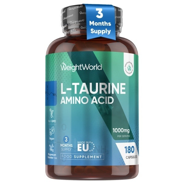 WeightWorld L Taurine 1000mg supplement 180 vegan capsules, UK version