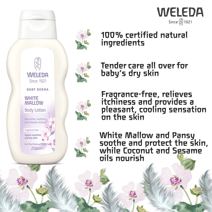 Weleda White Mallow Body Lotion 200ml Natural Baby Skincare & Toiletries Holland&Barrett   