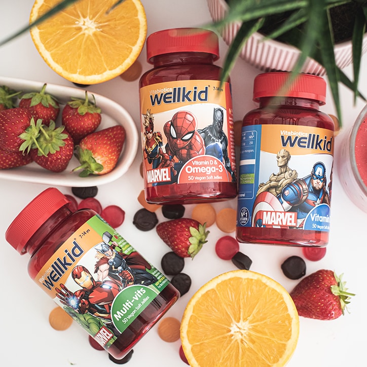 Vitabiotics Wellkid Marvel Vitamin D 7-14 years 50 Vegan Soft Jellies GOODS Holland&Barrett   