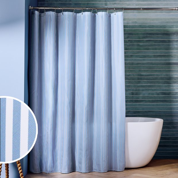 Argos Home striped shower curtain blue white, imported from the UK