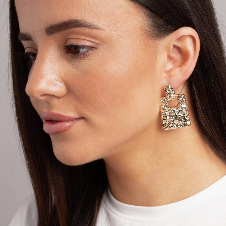 Freedom gold-tone textured square drop earrings (British brand)