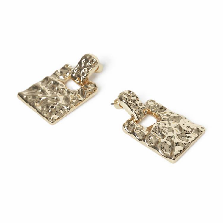 Freedom gold-tone textured square drop earrings (British brand)