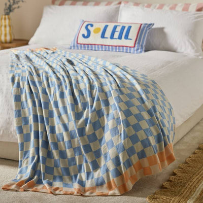 Argos Argos Home Checkerboard Knitted Throw Blue 150x125cm- Buy online at McGrocer