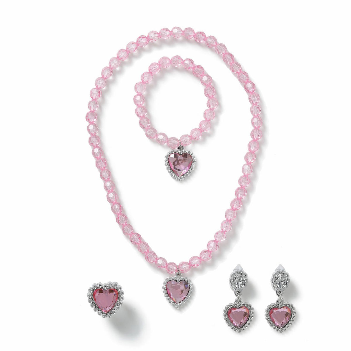 Flitzy pink crystal style heart charm jewellery set, imported from the UK