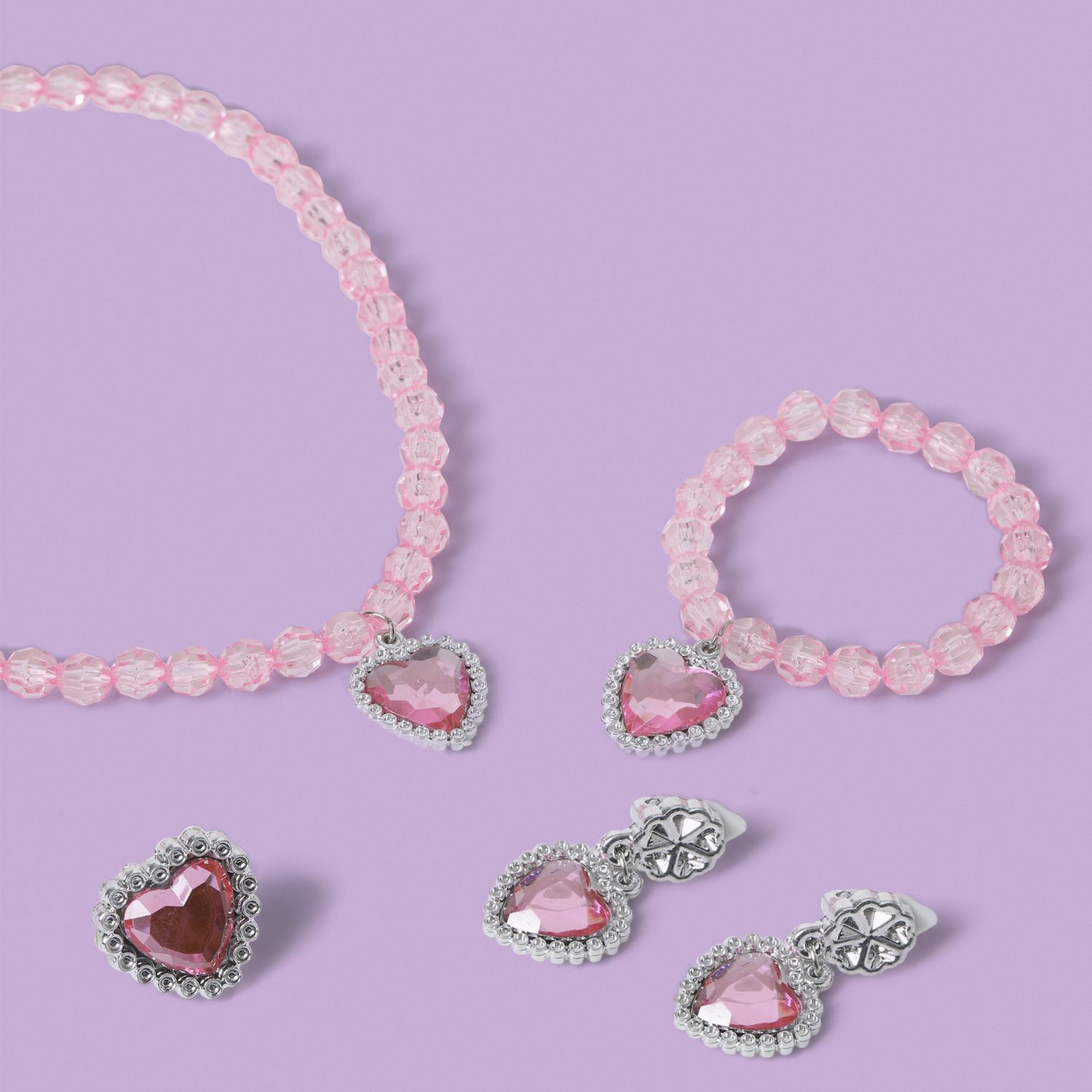 Flitzy pink crystal style heart charm jewellery set, imported from the UK