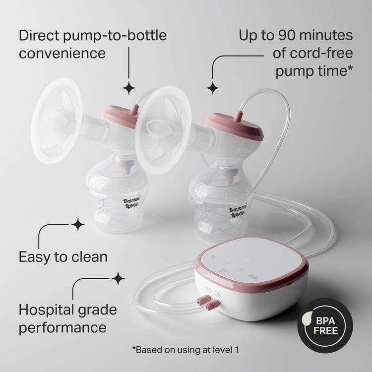 Tommee Tippee double electric breast pump with bottles, imported from the UK