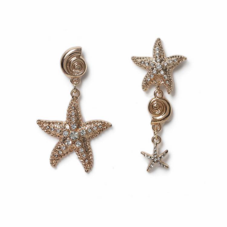 Freedom mismatched drop earrings with starfish and shell charms (British brand)