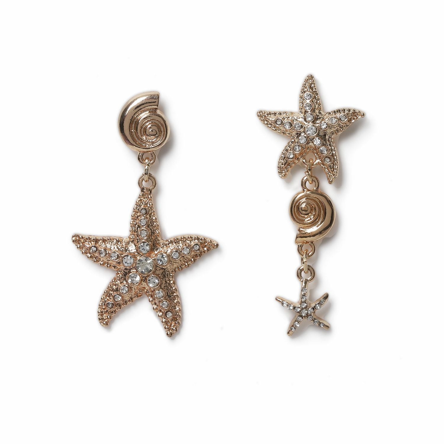 Freedom mismatched drop earrings with starfish and shell charms (British brand)