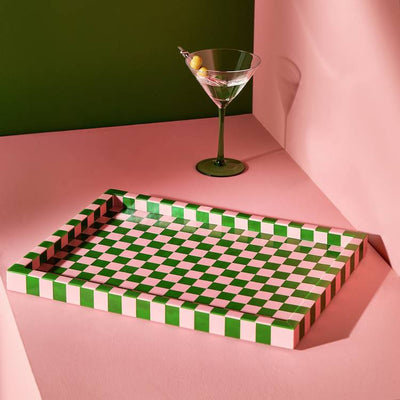 Argos Habitat Checkered Resin Pink & Green Coffee Table Tray, 40.5 x 30.5 x 2.5 cm- Buy online at McGrocer