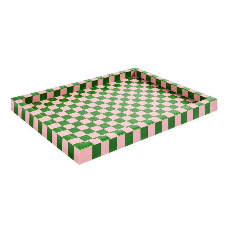 Habitat checkered resin tray pink and green (British brand)