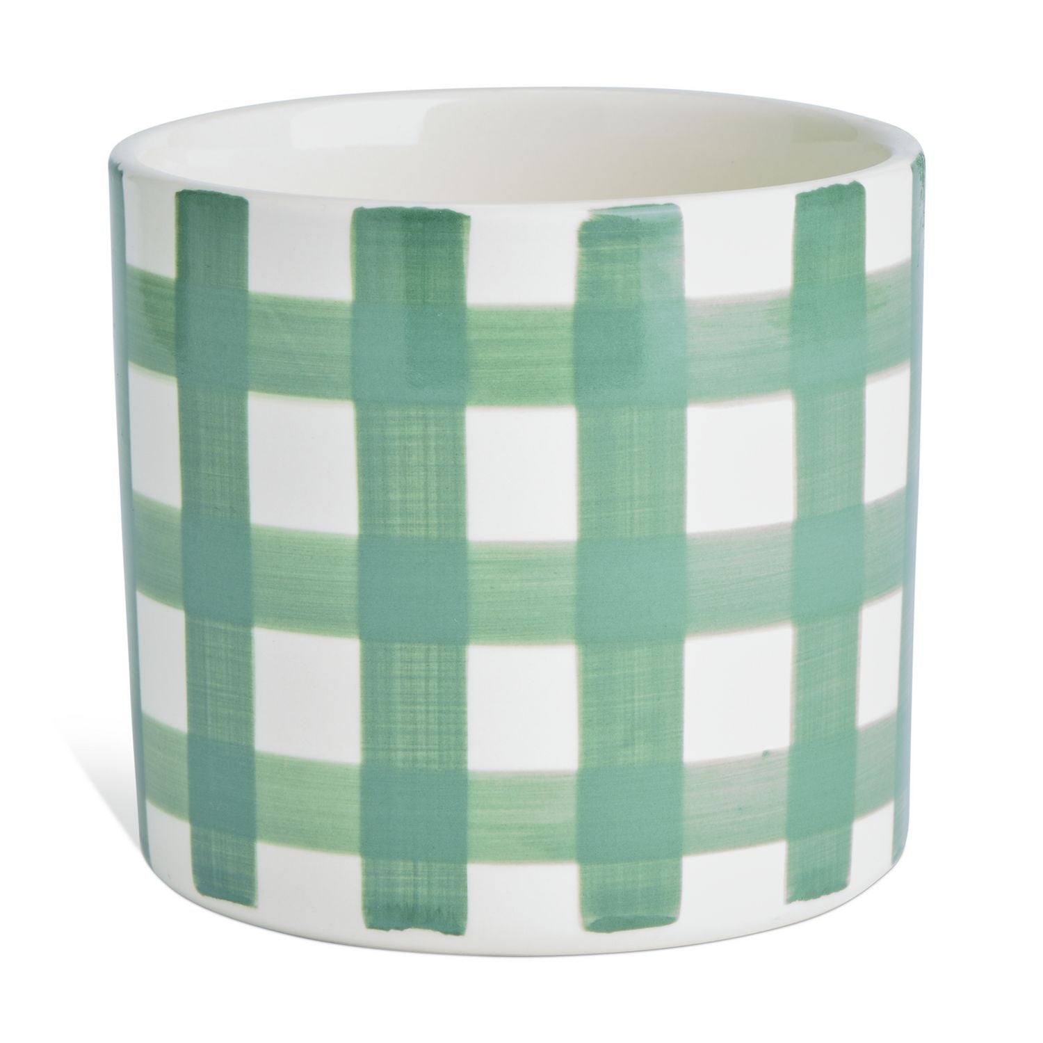 Argos Home green gingham ceramic planter 13.5cm, imported from the UK
