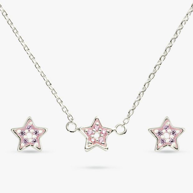 Revere star necklace set with pink cubic zirconia stones - British product