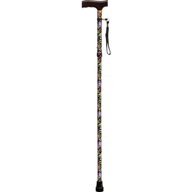 Aidapt folding walking stick patterned floral on black, UK version