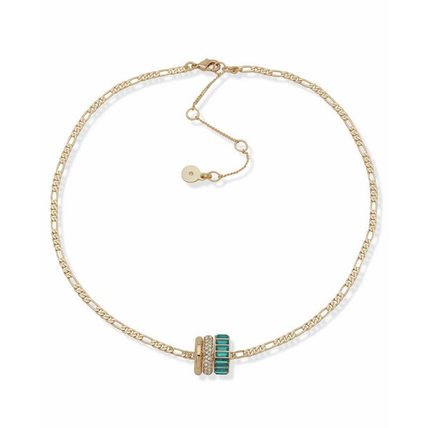 DKNY gold tone teal baguette pendant necklace 16 inch - British product