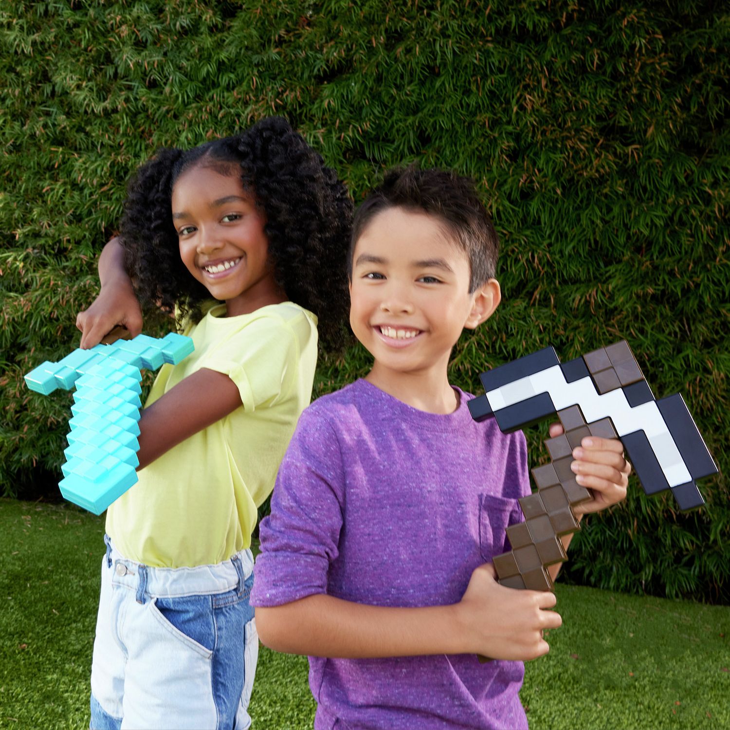 Minecraft roleplay toy pixelated iron pickaxe, imported from the UK