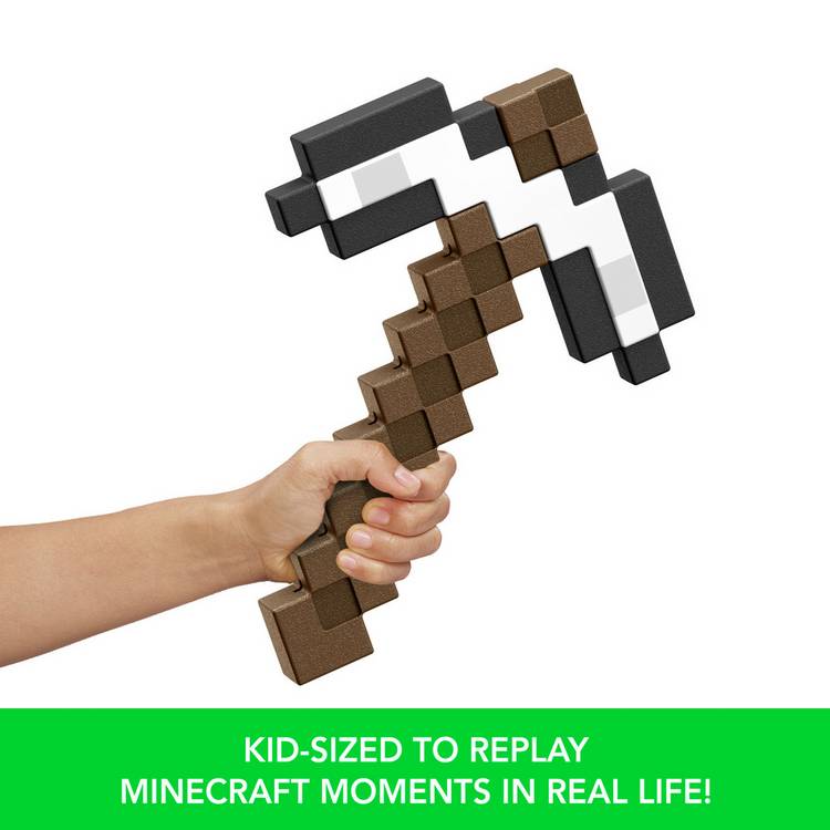 Minecraft roleplay toy pixelated iron pickaxe, imported from the UK
