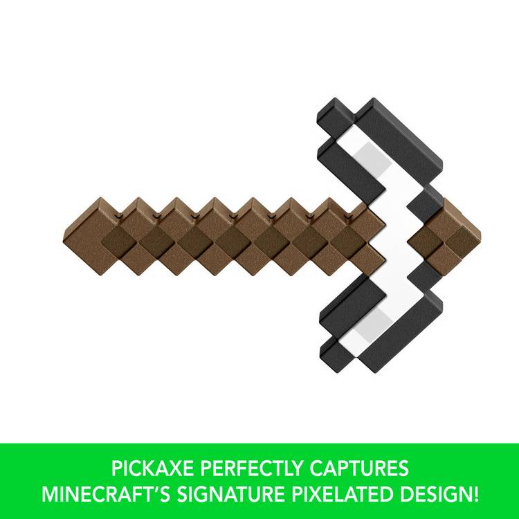 Minecraft roleplay toy pixelated iron pickaxe, imported from the UK