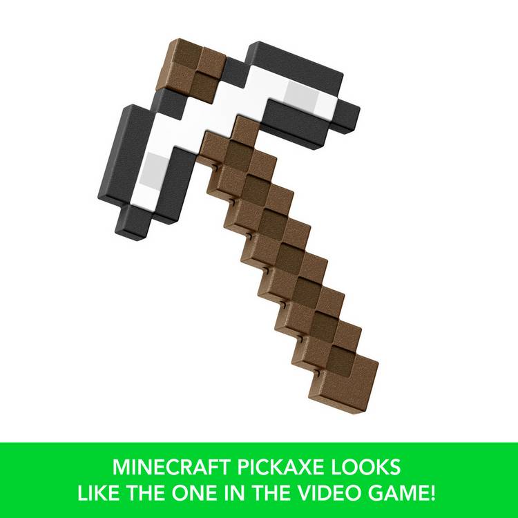 Minecraft roleplay toy pixelated iron pickaxe, imported from the UK
