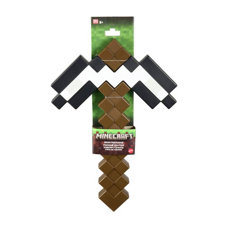 Minecraft roleplay toy pixelated iron pickaxe, imported from the UK