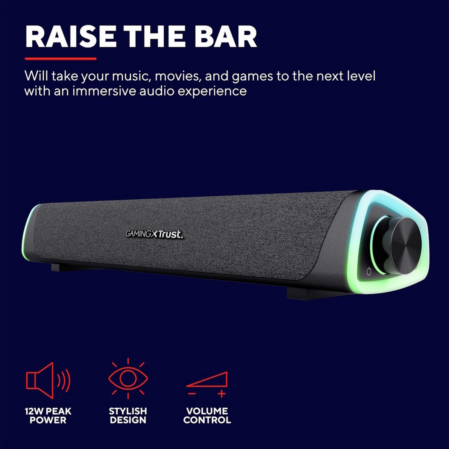 GXTrust 620 Axon RGB illuminated soundbar, imported from the UK