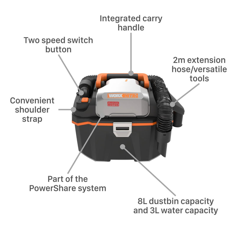Worx 8L wet dry vacuum cleaner - British product