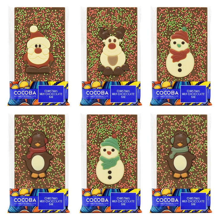 Cocoba Belgian Milk Chocolate Christmas Character Bars 6 x 100g