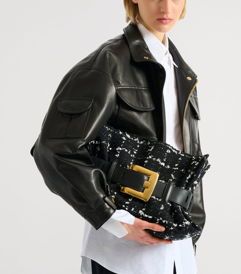 Balmain Anthem shoulder bag medium tweed, imported from the UK