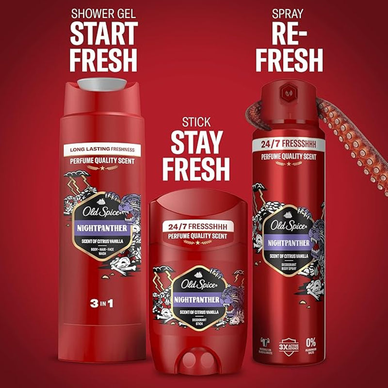 Old Spice Nightpanther gift set with deodorant spray shower gel (British brand)