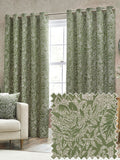 Wylder Olive Green Bali Jacquard Fully Lined Eyelet Curtains