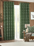 Furn Emerald Green Winter Woods Fully Lined Chenille Eyelet Curtains