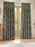 Wylder Ophelia floral jacquard curtains in blue and saffron - British product