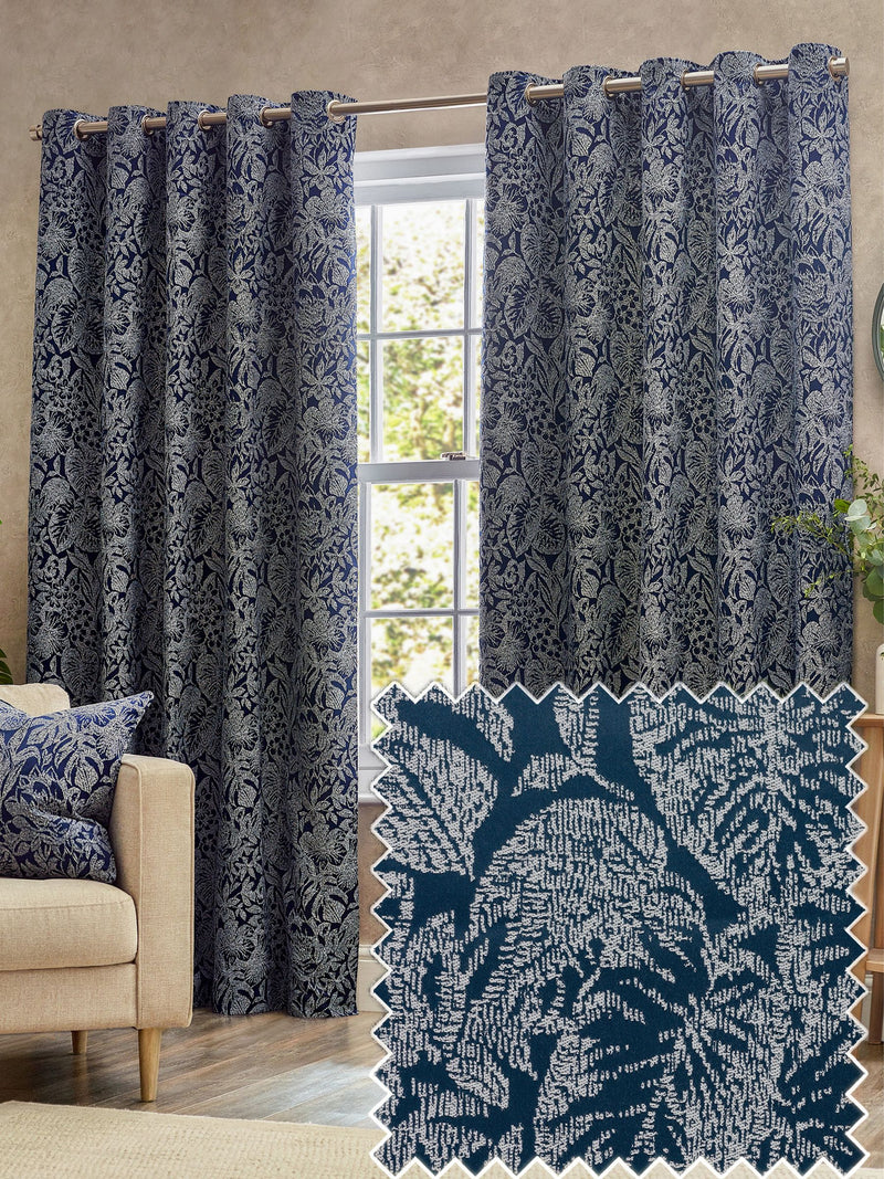 Wylder Bali jacquard eyelet curtains midnight blue, UK version