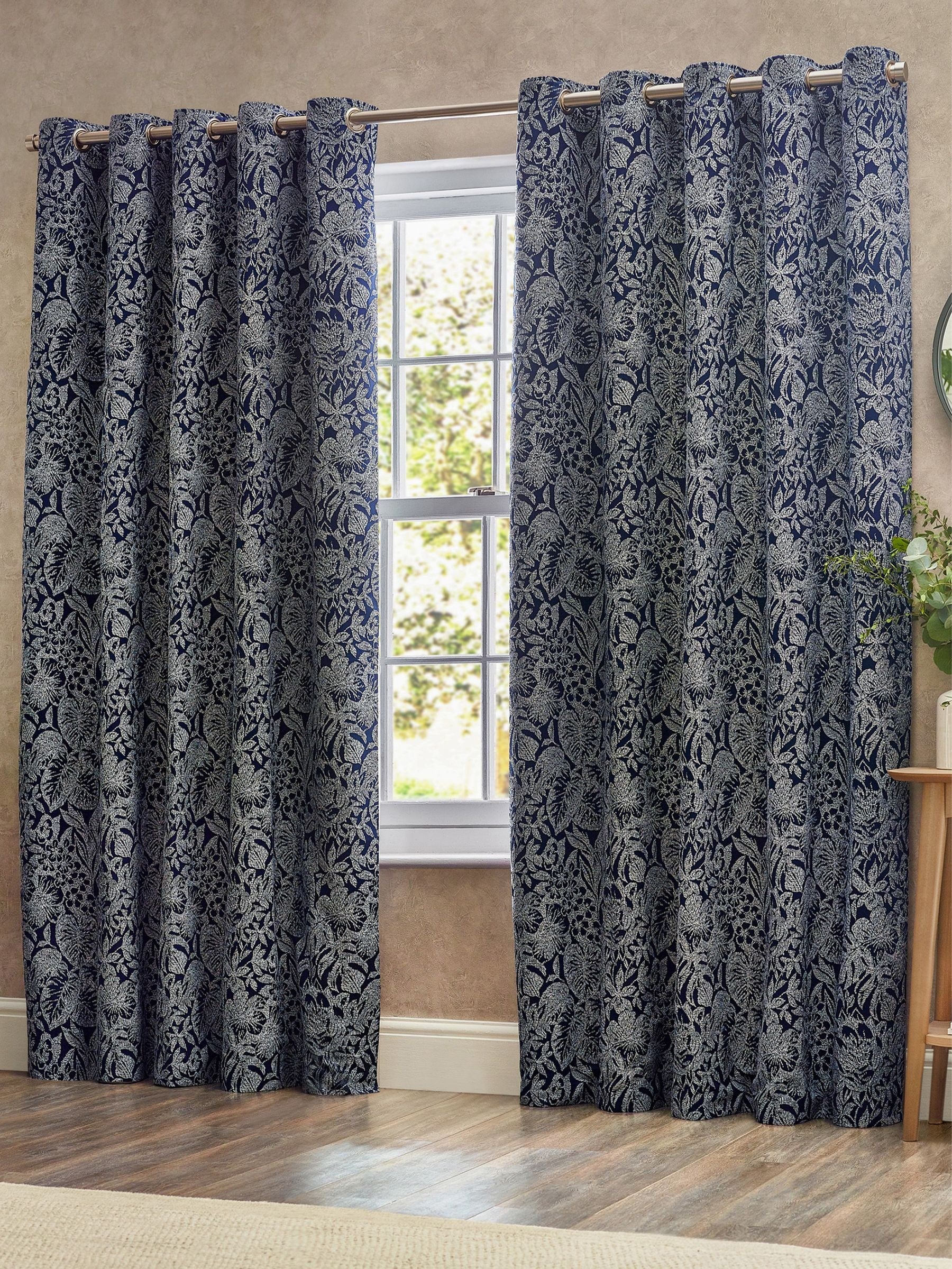 Wylder Bali jacquard eyelet curtains midnight blue, UK version