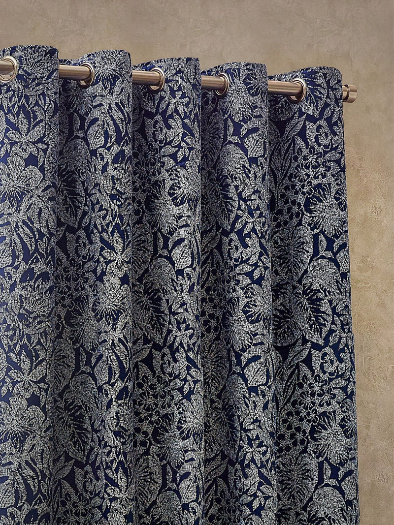Wylder Bali jacquard eyelet curtains midnight blue, UK version